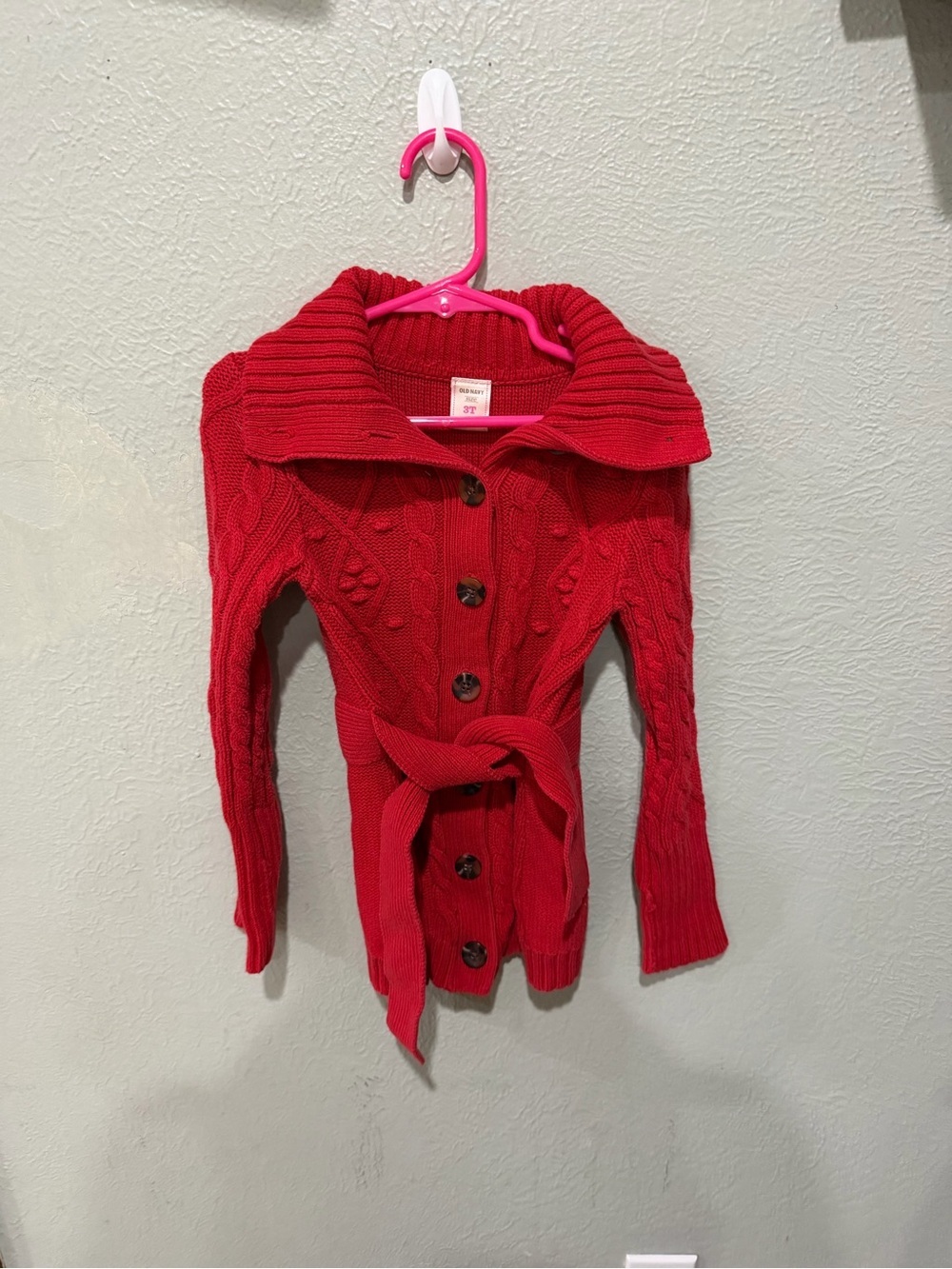 Old Navy Girls' Bright Red Cable Knit Button Cardigan with Tie Vintage Y2K